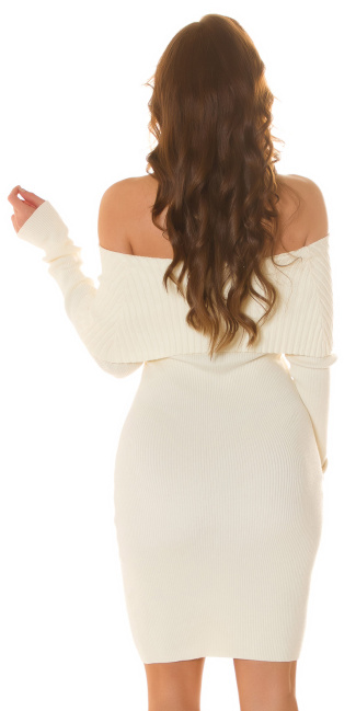 off-shoulder Knit Dress with Studs Cream
